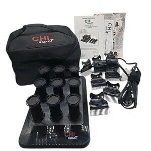 Chi Smart Magnify Ceramic 1" Hot Rollers Curlers Blue LED Platform & Case CS1104